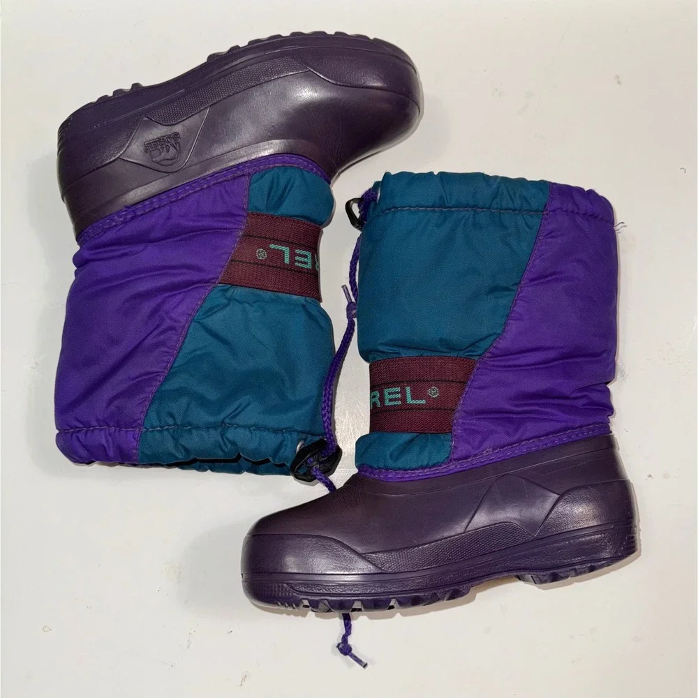 Sorel Vintage Kids Size 13 Purple Teal Colorblock Snow Boots Made in Canada